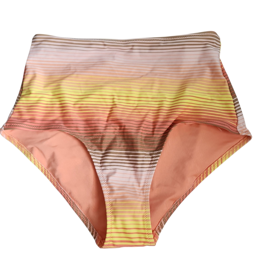 aerie High-Waist Bikini Bottoms in Peach, Yellow & Brown Stripe